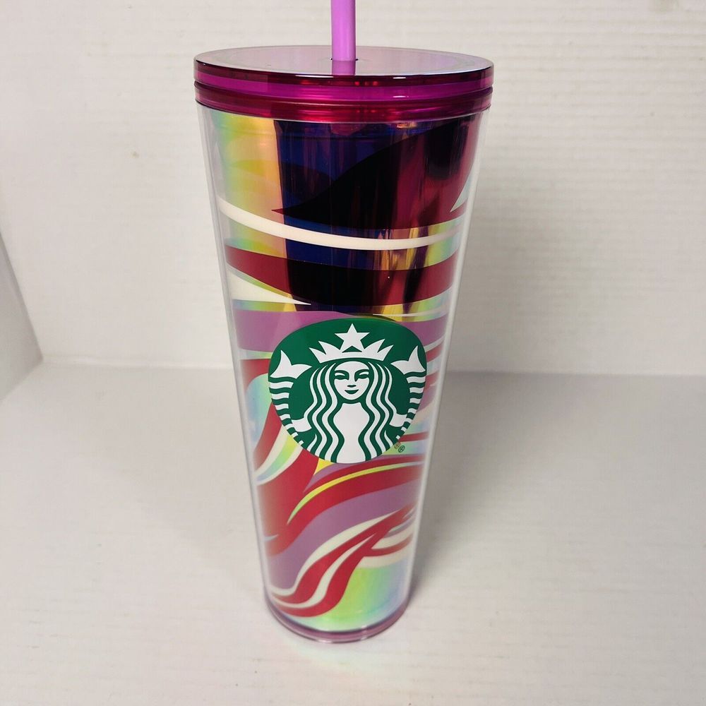 Starbucks Mermaid Holiday 2021 Ribbons Red Pink Gold Swirl Cold Cup Tumbler 24oz